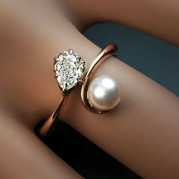PEARL ROSEGOLD DIAMONTE BRIDAL WEDDING RING